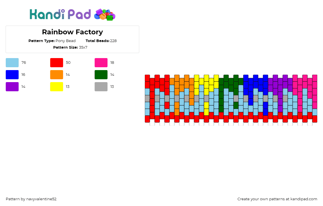 Rainbow Factory - Pony Bead Pattern by navyvalentine52 on Kandi Pad - drippy,rainbow,cuff,spectrum,waterfall,vibrant,cascading,multicolored