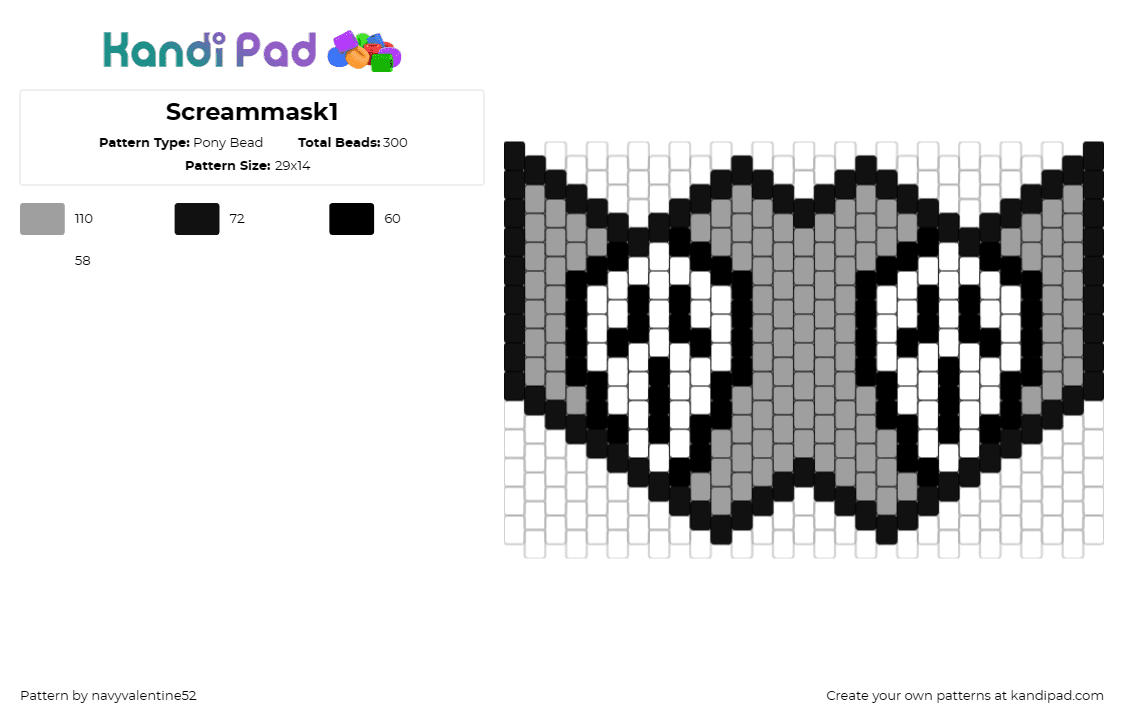 Screammask1 - Pony Bead Pattern by navyvalentine52 on Kandi Pad - scream,ghostface,horror,mask,double,genre,expression,thriller,white,gray