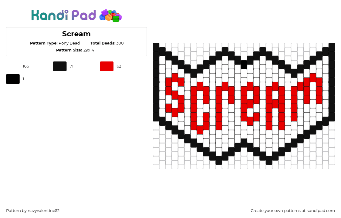 Scream - Pony Bead Pattern by navyvalentine52 on Kandi Pad - scream,horror,mask,graphic,bold,edgy,fan,monochrome,white,red