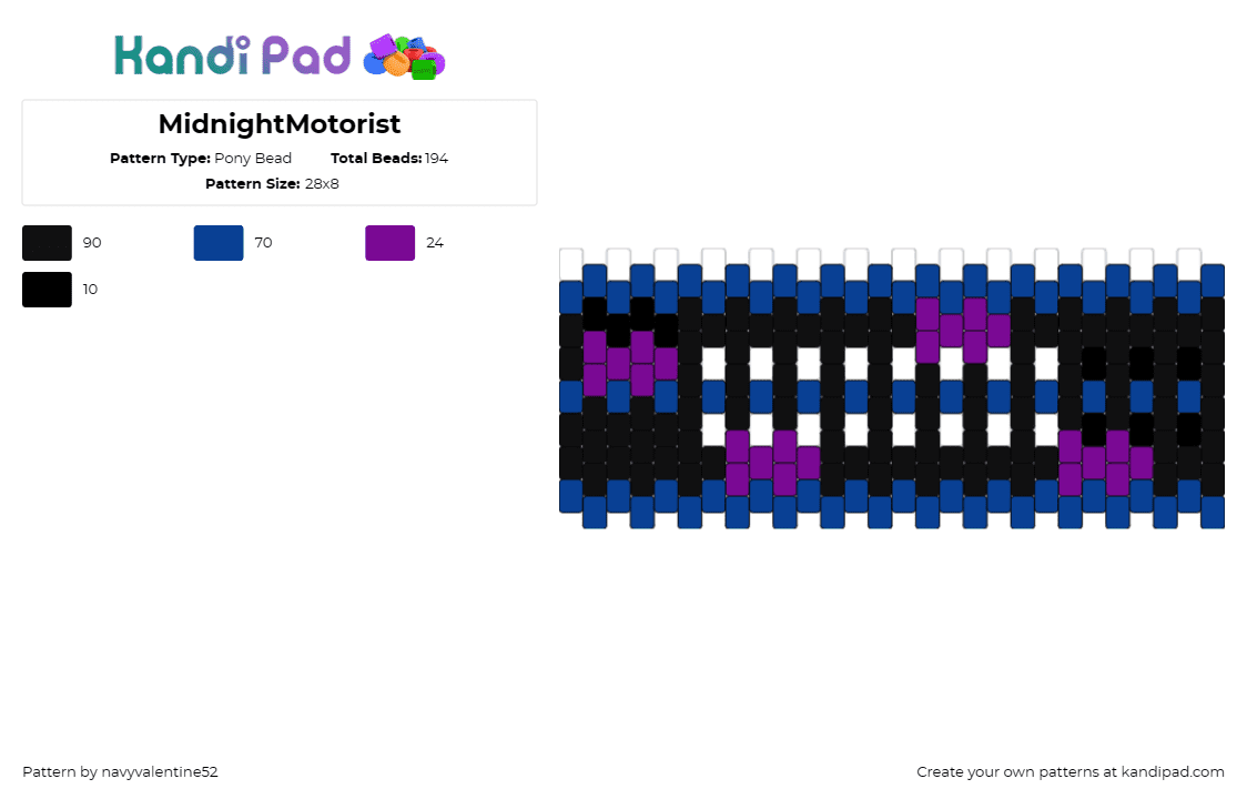 MidnightMotorist - Pony Bead Pattern by navyvalentine52 on Kandi Pad - midnight motorist,five nights at freddys,fnaf,arcade,thrill,game,fan,blue,black