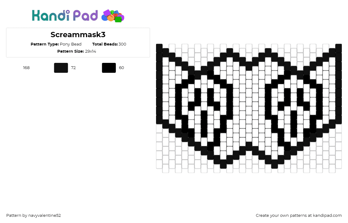 Screammask3 - Pony Bead Pattern by navyvalentine52 on Kandi Pad - scream,ghostface,horror,mask,eerie,haunting,stark,monochrome,black,white