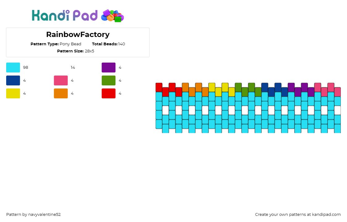 RainbowFactory - Pony Bead Pattern by navyvalentine52 on Kandi Pad - rainbow factory,my little pony,cuff,whimsical,enchanting,fantasy,spectrum,light 