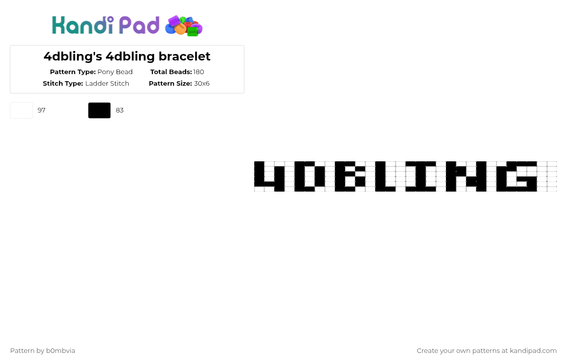 4dbling\'s 4dbling bracelet - Pony Bead Pattern by b0mbvia on Kandi Pad - black,white,scene,4dbling,crunk,rawt,scenecore