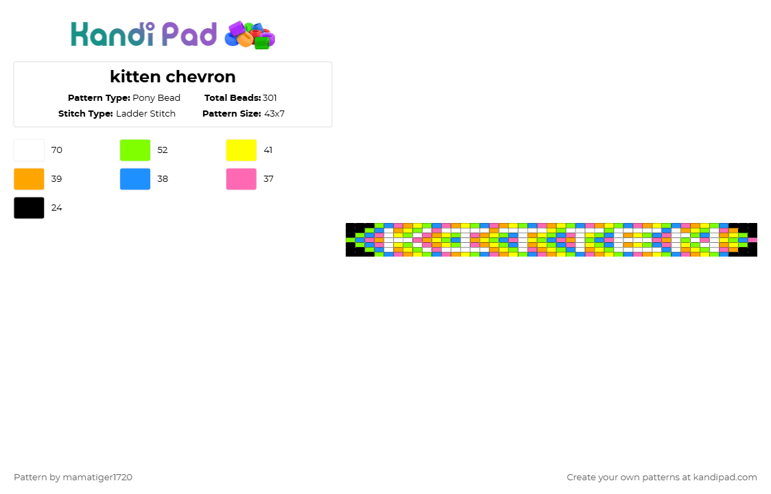 kitten chevron - Pony Bead Pattern by mamatiger1720 on Kandi Pad - orange,green,yellow