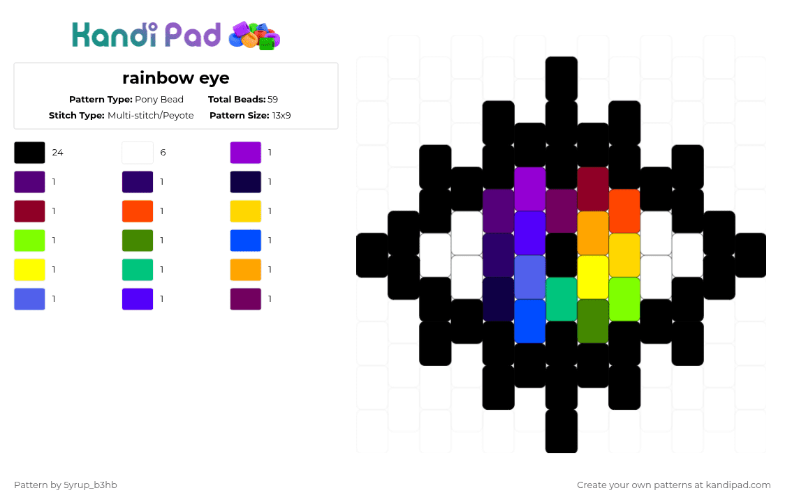 rainbow eye - Pony Bead Pattern by 5yrup_b3hb on Kandi Pad - purple,pink,red,orange,rainbow,eye,creepy,spooky,trippy,charm,colorful