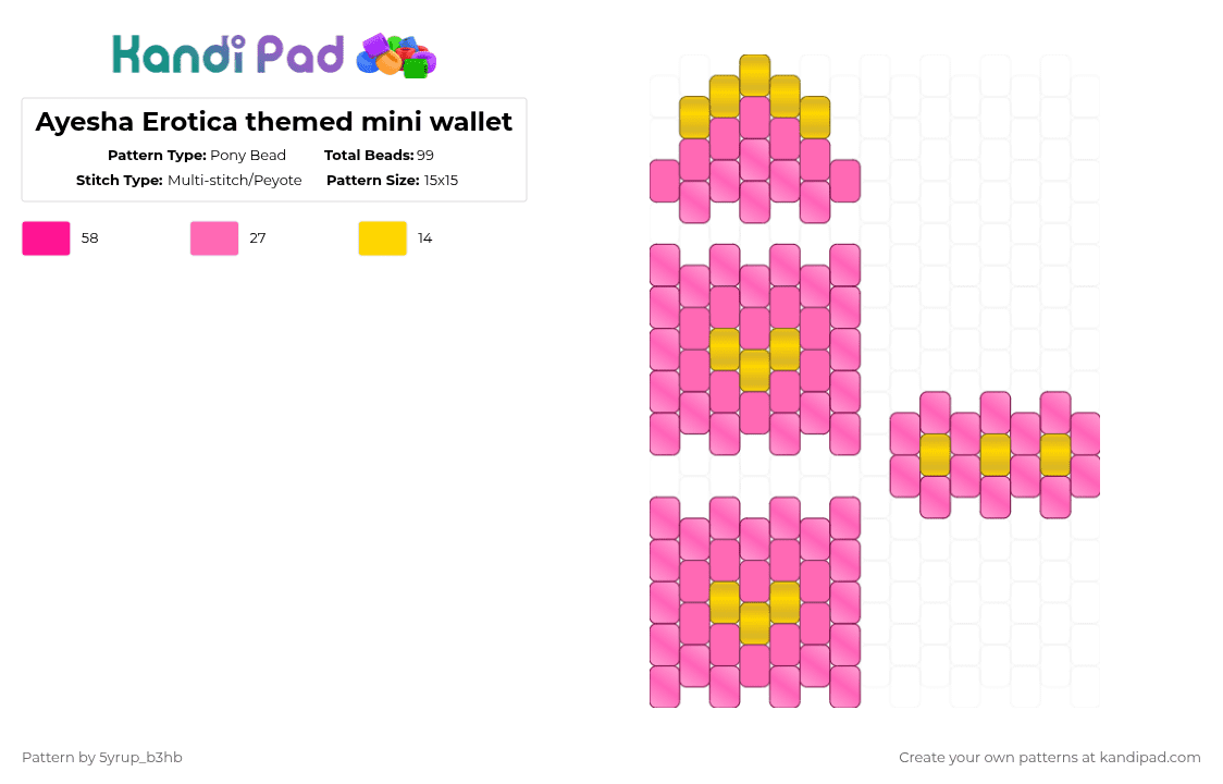 Ayesha Erotica themed mini wallet - Pony Bead Pattern by 5yrup_b3hb on Kandi Pad - pink,gold,wallet,charm,keychain,bag