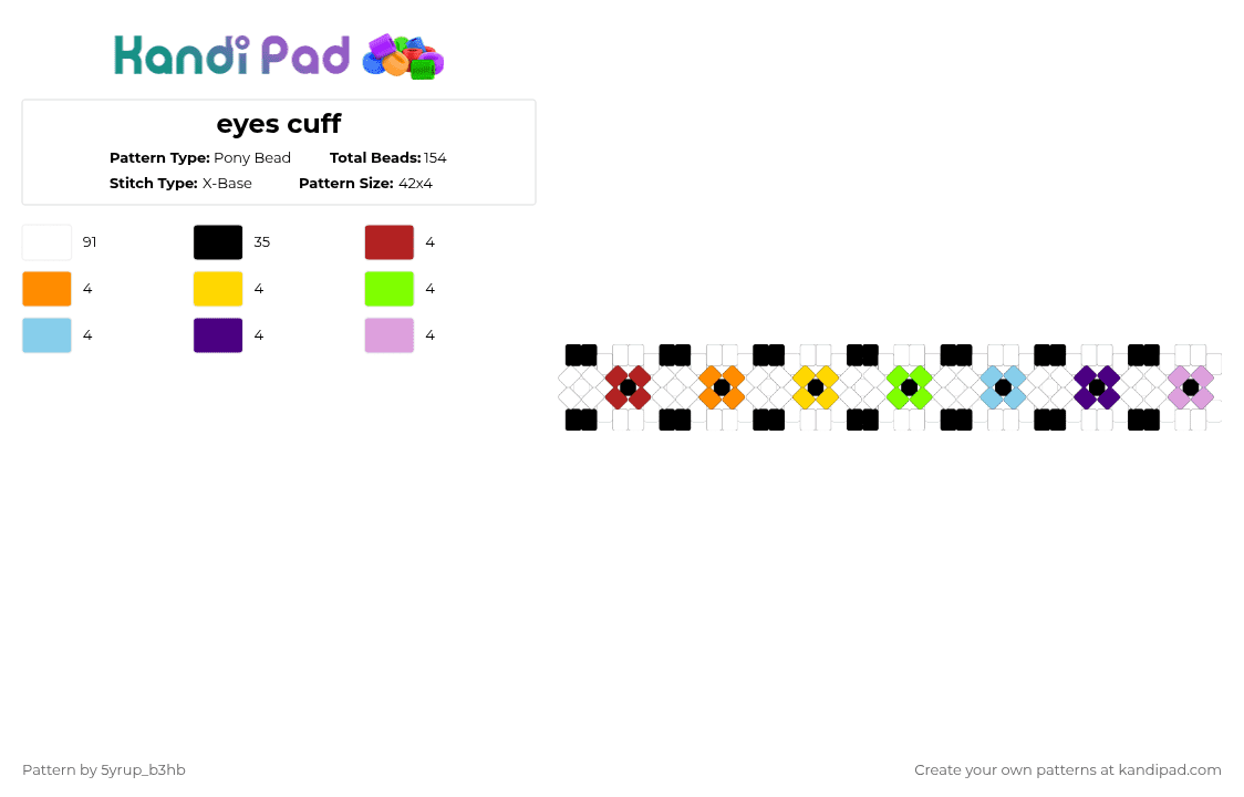 eyes cuff - Pony Bead Pattern by 5yrup_b3hb on Kandi Pad - white,orange,green,purple,colorful,xcuff,eyes,rainbow,trippy,weird,weirdcore,dreamcore,creepy