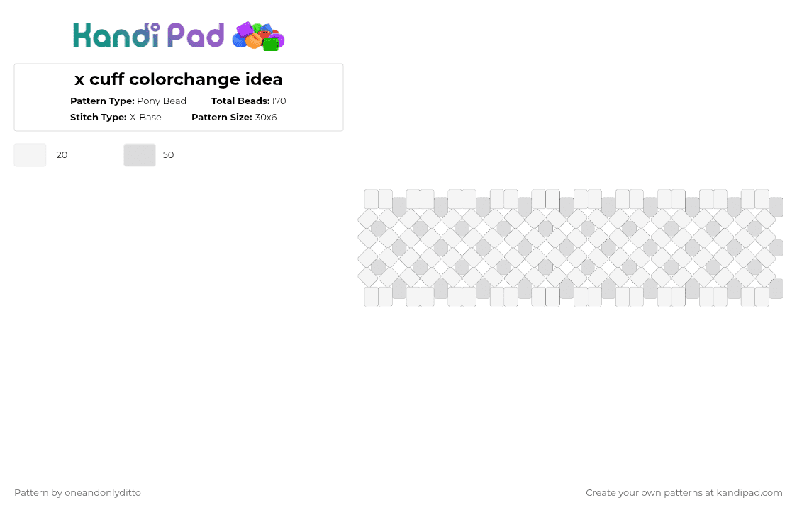 X cuff colorchange idea Pony Bead Pattern - Kandi Pad | Kandi Patterns ...