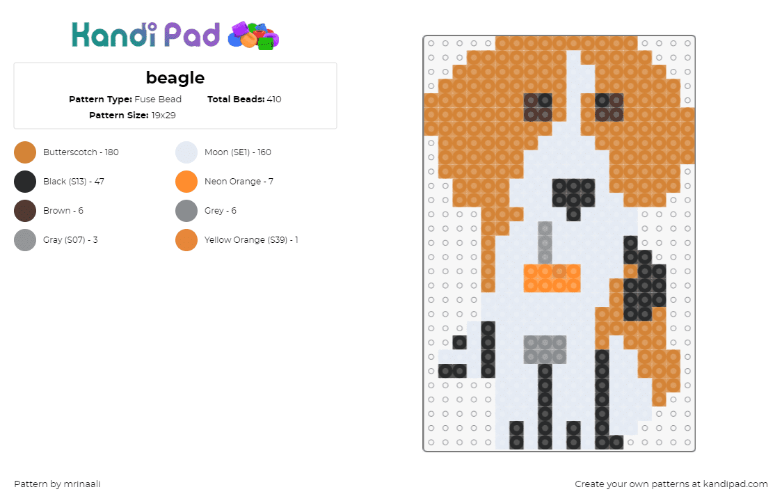 beagle - Fuse Bead Pattern by mrinaali on Kandi Pad - beagle,dog,animal,pet,cute,white,orange