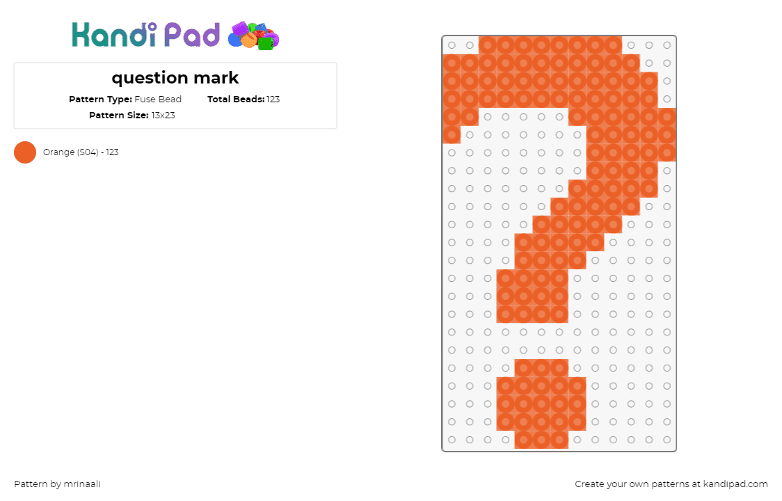 question mark - Fuse Bead Pattern by mrinaali on Kandi Pad - question mark,text,symbol,orange