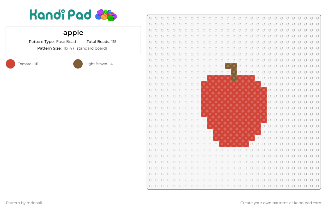 apple - Fuse Bead Pattern by mrinaali on Kandi Pad - apple,fruit,food,classic,crisp,wholesome,motif,leaf,stem,red