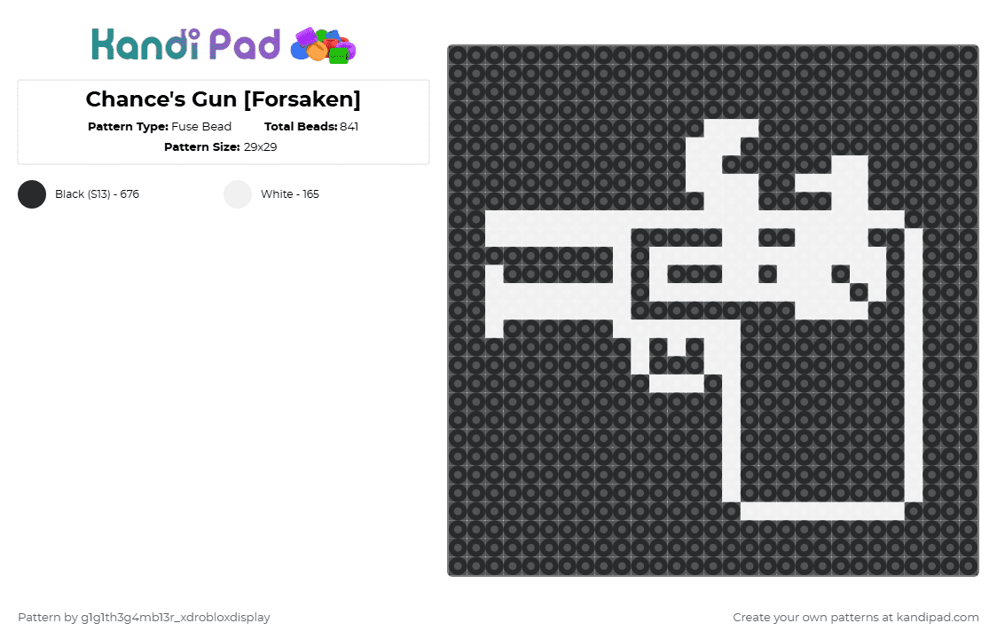 Chance\'s Gun [Forsaken] - Fuse Bead Pattern by g1g1th3g4mb13r_xdrobloxdisplay on Kandi Pad - black