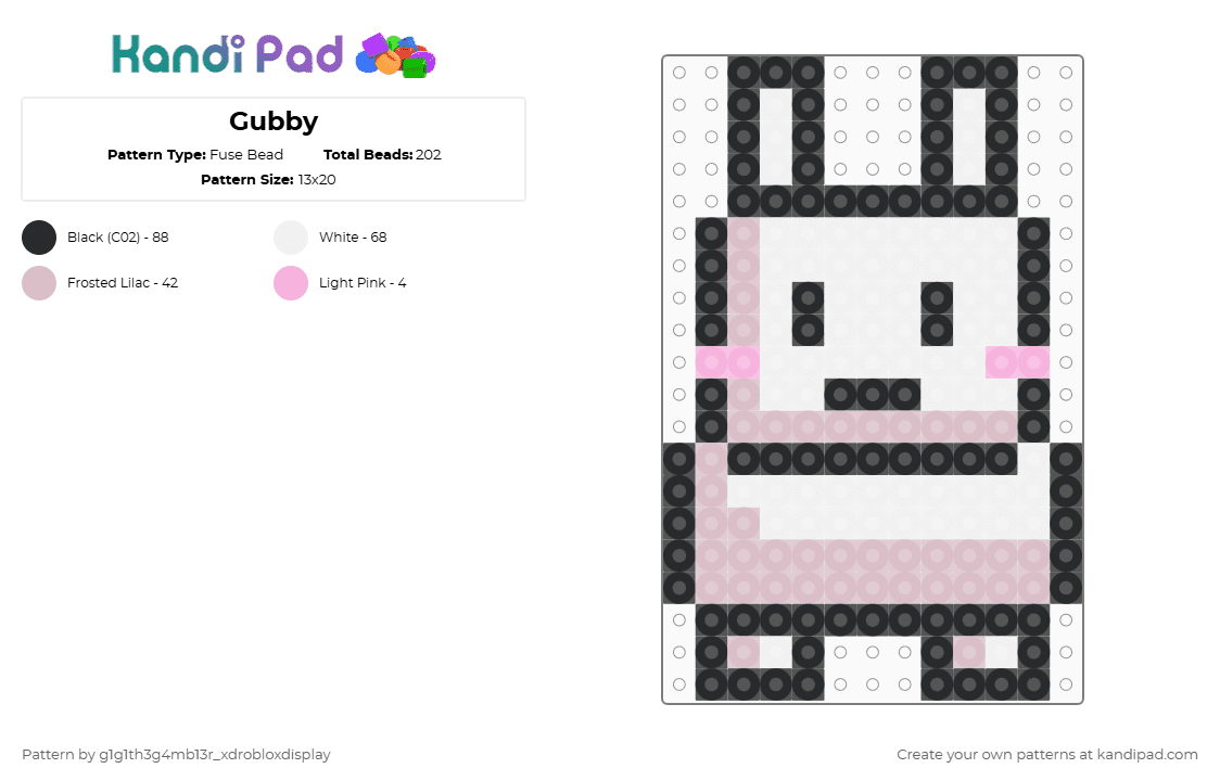 Gubby - Fuse Bead Pattern by g1g1th3g4mb13r_xdrobloxdisplay on Kandi Pad - white,beige,roblox,game,gubby,animal,model,cute,kandi pad,fuse bead