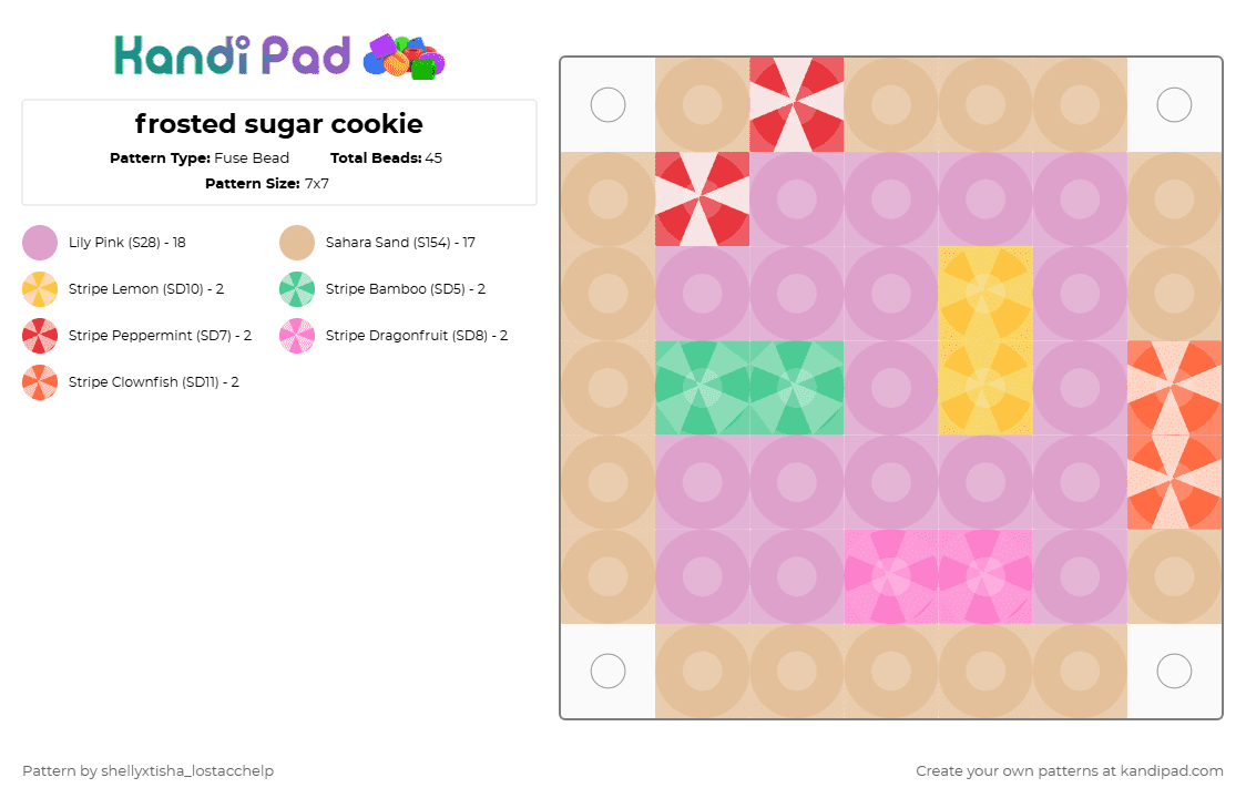 frosted sugar cookie - Fuse Bead Pattern by g1g1th3g4mb13r_xdrobloxdisplay on Kandi Pad - pink,beige,sugary,sweet,cookie,charm,food,kandi pad,fuse bead,love