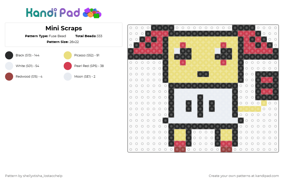 Mini Scraps - Fuse Bead Pattern by g1g1th3g4mb13r_xdrobloxdisplay on Kandi Pad - red,yellow,scraps,dandys world,roblox,game,kandi pad,fuse bead,cute,small