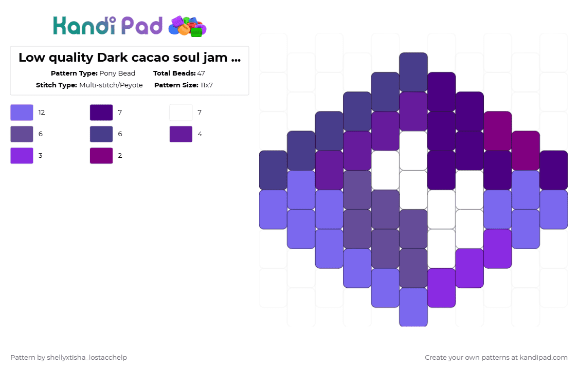 Low quality Dark cacao soul jam pony bead - Pony Bead Pattern by g1g1th3g4mb13r_xdrobloxdisplay on Kandi Pad - purple,soul jam,crk,cookie run,cookie run kingdom,ancient,dark cacao cookie,game,share