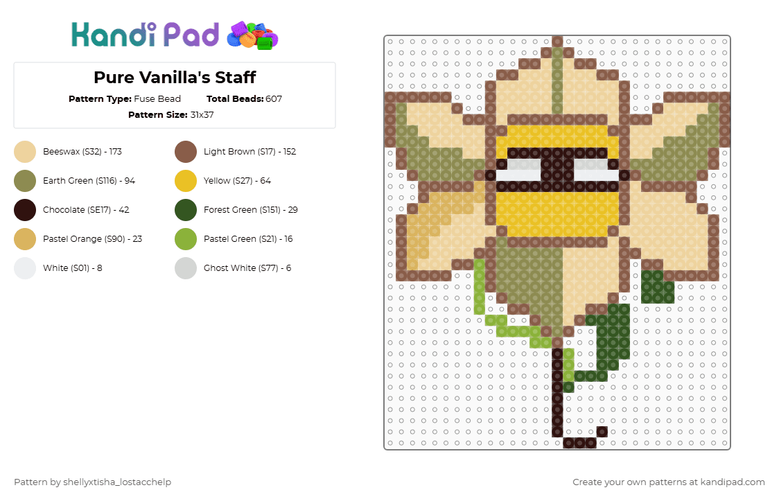 Pure Vanilla\'s Staff - Fuse Bead Pattern by g1g1th3g4mb13r_xdrobloxdisplay on Kandi Pad - tan,beige,gold,crk,cookie run,game,staff,pure vanilla,thing,yellow,kandi pad