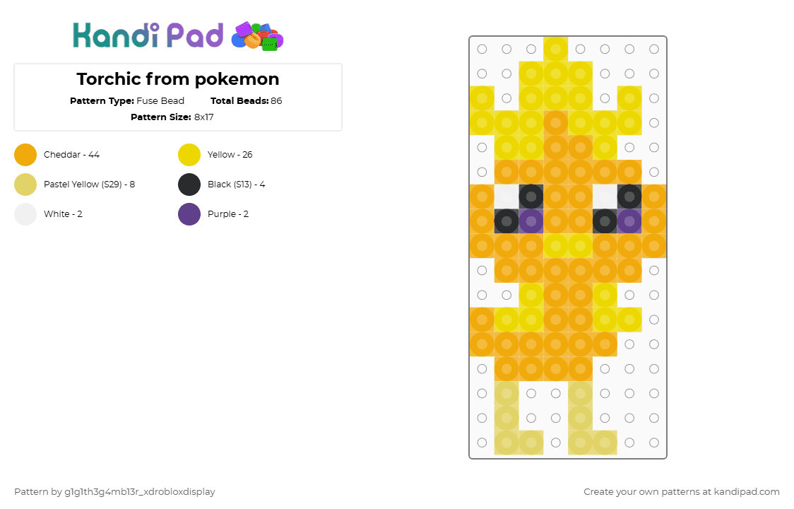 Torchic Pattern Torchic from pokemon Fuse Bead Pattern - Kandi Pad | Kandi Patterns ...