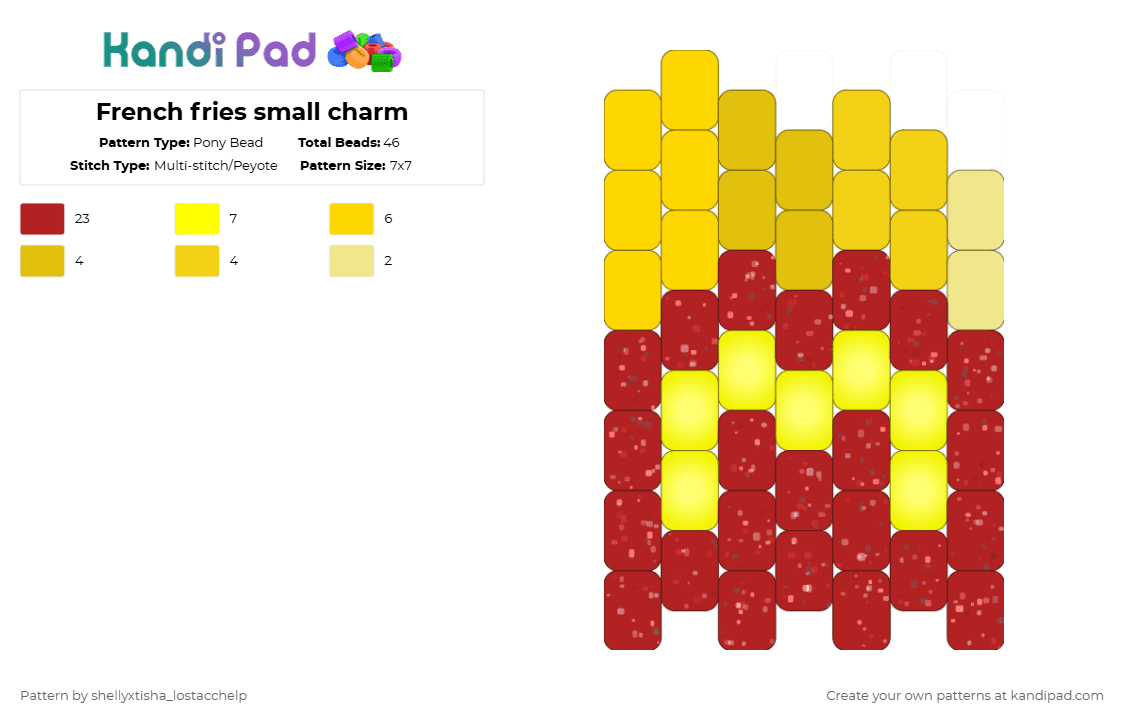 French fries charm - Pony Bead Pattern by g1g1th3g4mb13r_xdrobloxdisplay on Kandi Pad - french fries,charm,food,pony bead,kandi pad,fast food,mcdonalds,edible,red,yellow