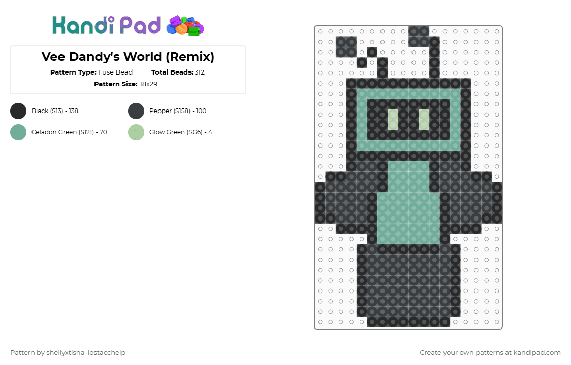 Vee Dandy\'s World (Remix) - Fuse Bead Pattern by g1g1th3g4mb13r_xdrobloxdisplay on Kandi Pad - black,vee,dw,dandys world,roblox,game,remix,fuse bead,kandi pad