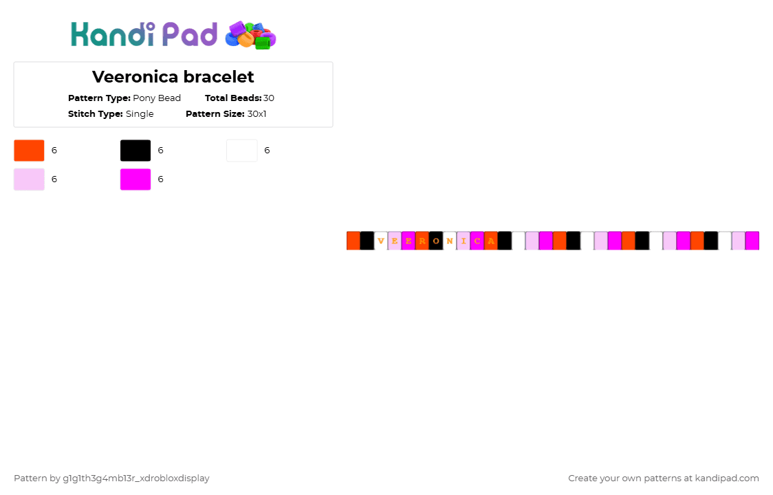 Veeronica bracelet - Pony Bead Pattern by g1g1th3g4mb13r_xdrobloxdisplay on Kandi Pad - red,pink,veeronica,tv,forsaken,roblox,game,bracelet,kandi pad,pony bead