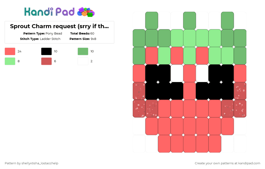Sprout Charm request (srry if the leaf is kinda scary) - Pony Bead Pattern by g1g1th3g4mb13r_xdrobloxdisplay on Kandi Pad - red,sprout,dandys world,game,roblox,dw,charm,pony bead,scary