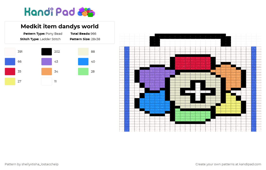 Medkit item dandys world - Pony Bead Pattern by g1g1th3g4mb13r_xdrobloxdisplay on Kandi Pad - white,light blue,blue,colorful,medkit,item,dandys world,roblox,game,heal,kandi pad,pony bead