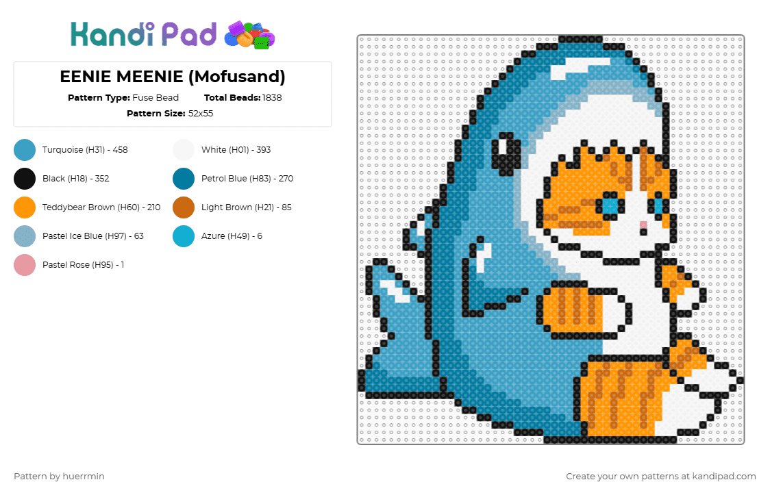 EENIE MEENIE (Mofusand) - Fuse Bead Pattern by huerrmin on Kandi Pad - blue,light blue,orange,mofusand,cat,shark,meme,plush