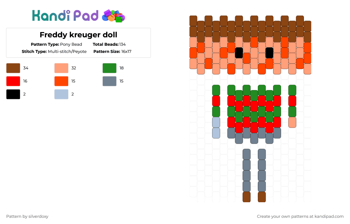 Freddy kreuger doll - Pony Bead Pattern by silverdoxy on Kandi Pad - red,orange