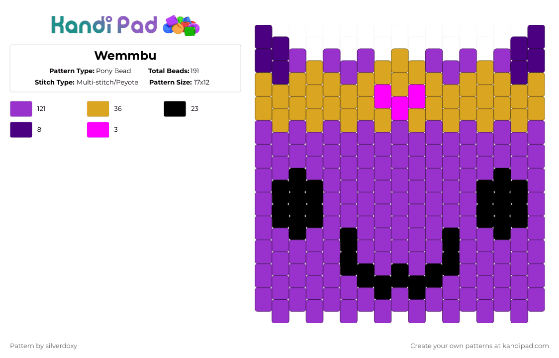 Wemmbu - Pony Bead Pattern by silverdoxy on Kandi Pad - purple