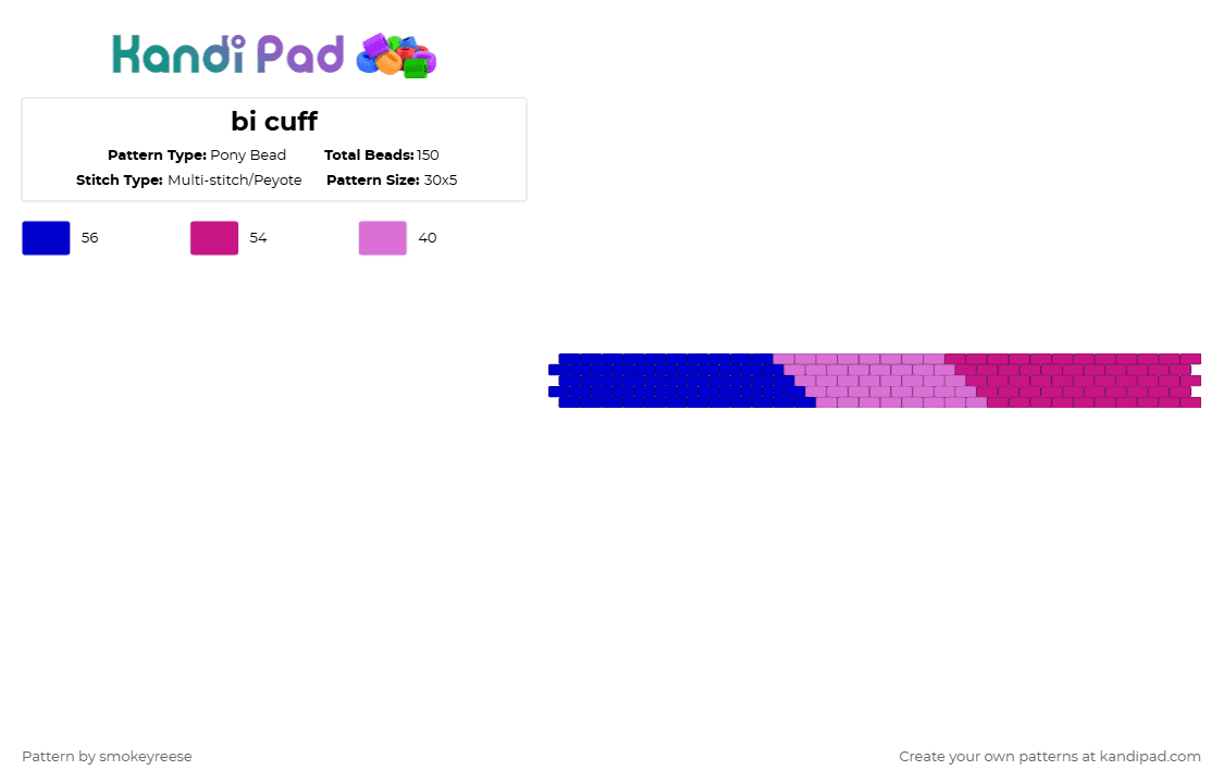 bi cuff - Pony Bead Pattern by smokeyreese on Kandi Pad - purple,pink