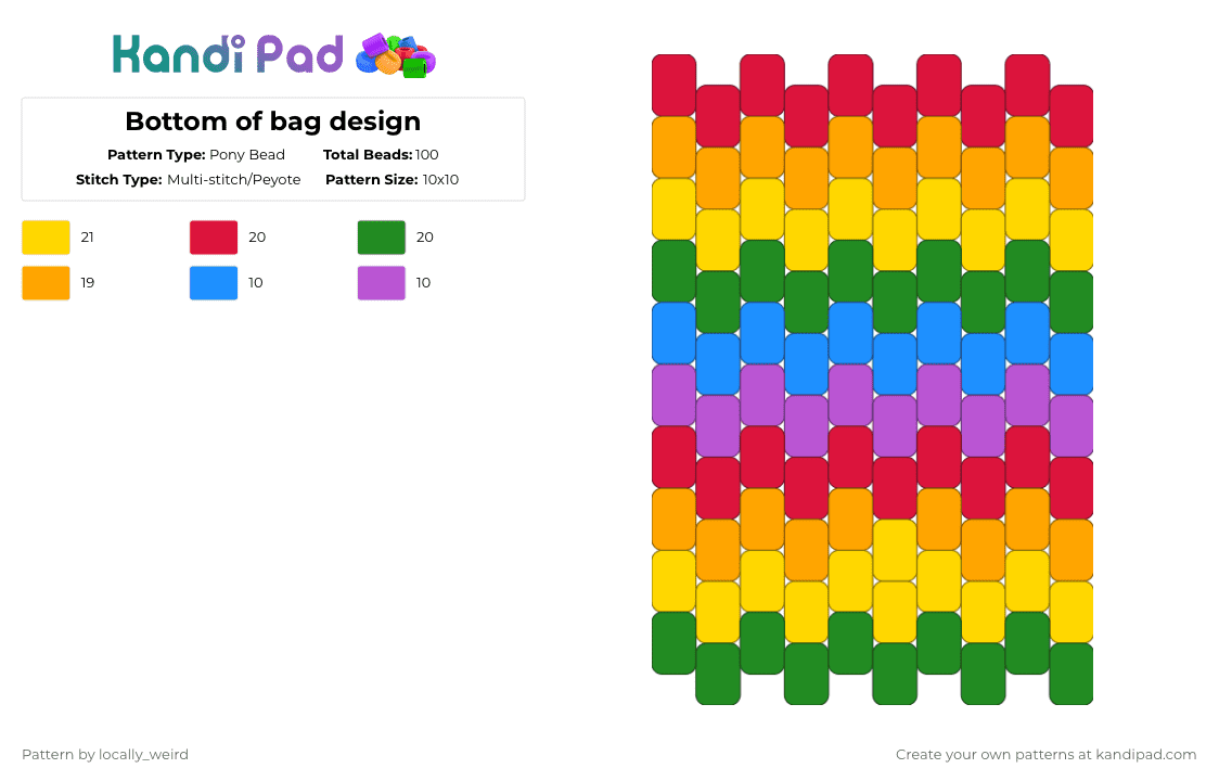 Bottom of bag design - Pony Bead Pattern by locally_weird on Kandi Pad - red,orange,green,yellow