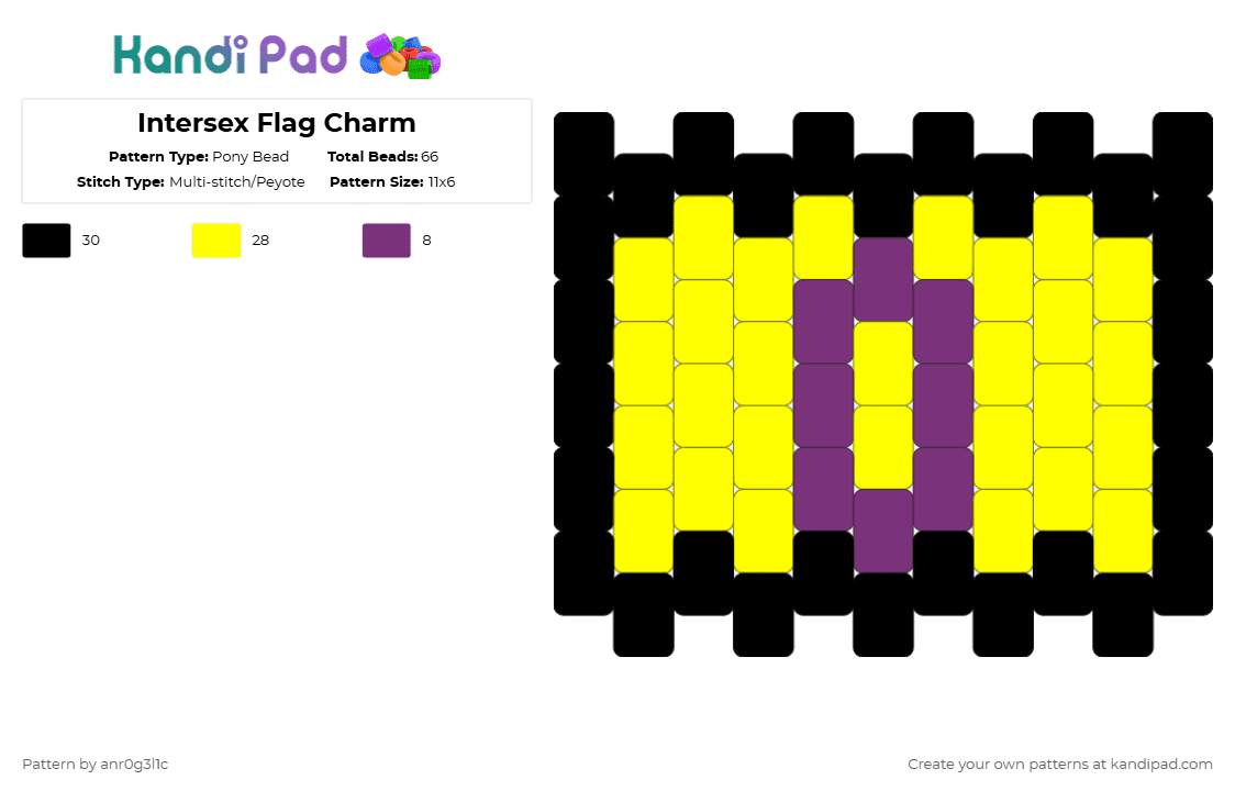 Intersex Flag Charm - Pony Bead Pattern by anr0g3l1c on Kandi Pad - yellow,intersex,pride,anr0g3l1c,charm,flatcharm