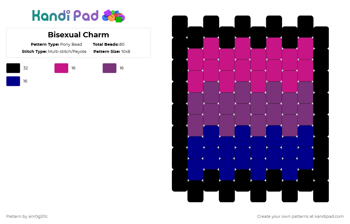 Bisexual Charm - Pony Bead Pattern by anr0g3l1c on Kandi Pad - pink,purple,bisexual,kandicharm,kandi,charm,pride,pridemonth,anr0g3l1c