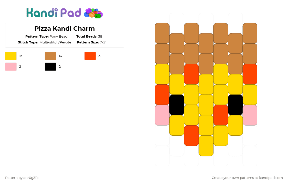 Pizza Kandi Charm - Pony Bead Pattern by anr0g3l1c on Kandi Pad - yellow,orange,food,kandi,charm,simple
