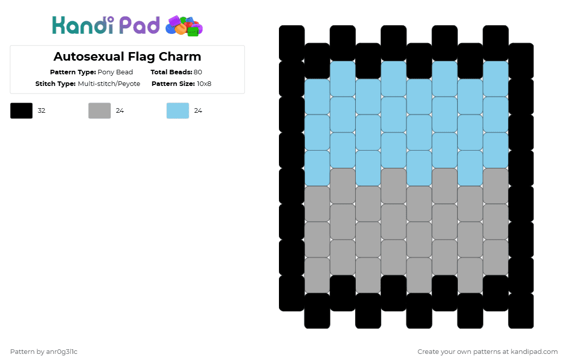 Autosexual Flag Charm - Pony Bead Pattern by anr0g3l1c on Kandi Pad - beige,light blue,autosexual,pride,kandi,anr0g3l1c,charm