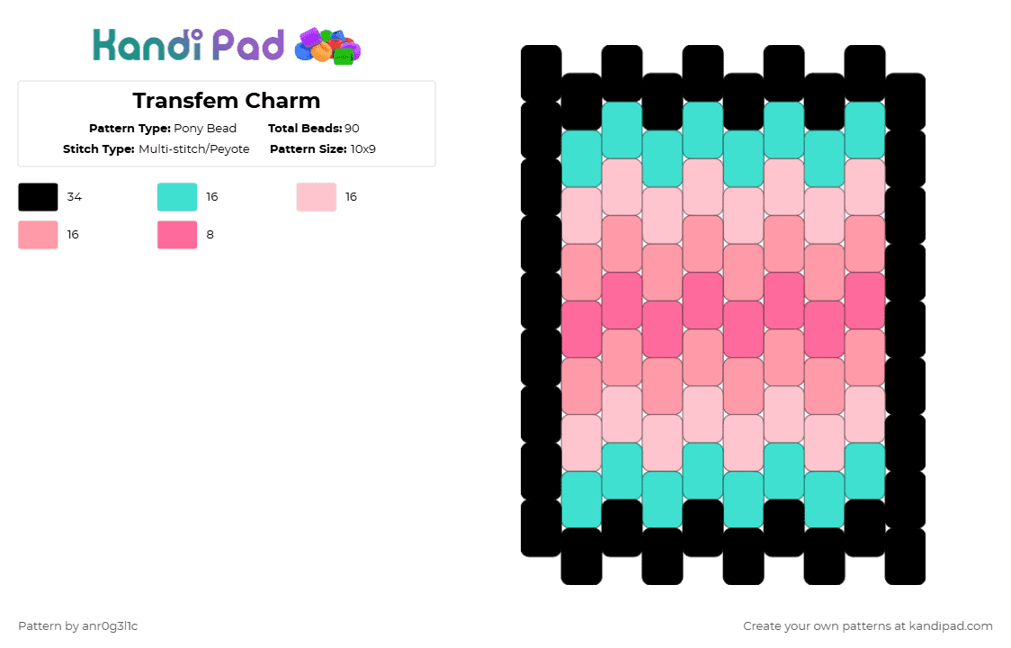 Transfem Charm - Pony Bead Pattern by anr0g3l1c on Kandi Pad - pink,transfem,pride,charm,anr0g3l1c,kandi