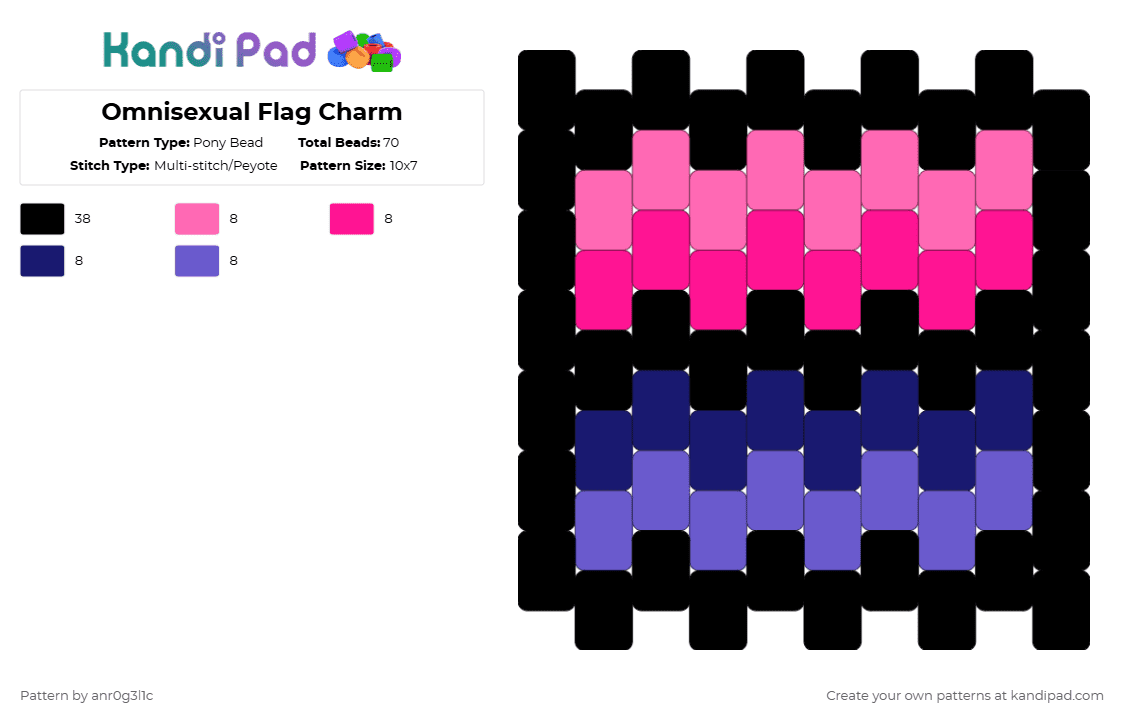 Omnisexual Flag Charm - Pony Bead Pattern by anr0g3l1c on Kandi Pad - black,pink,omnisexual,pride,charm,pridemonth,anr0g3l1c,keychain,flatcharm