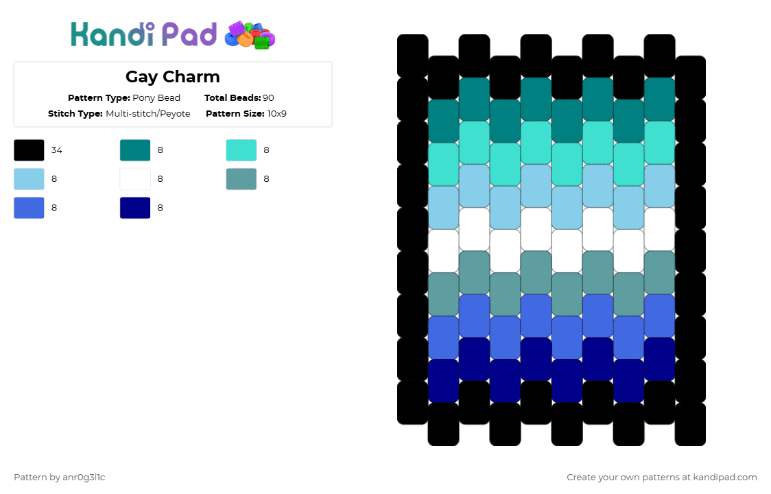 Gay Charm - Pony Bead Pattern by anr0g3l1c on Kandi Pad - teal,light blue,gay,pride,pridemonth,anr0g3l1c,charm
