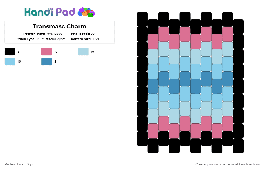 Transmasc Charm - Pony Bead Pattern by anr0g3l1c on Kandi Pad - pink,light blue,transmasc,charm,pride,kandi,anr0g3l1c