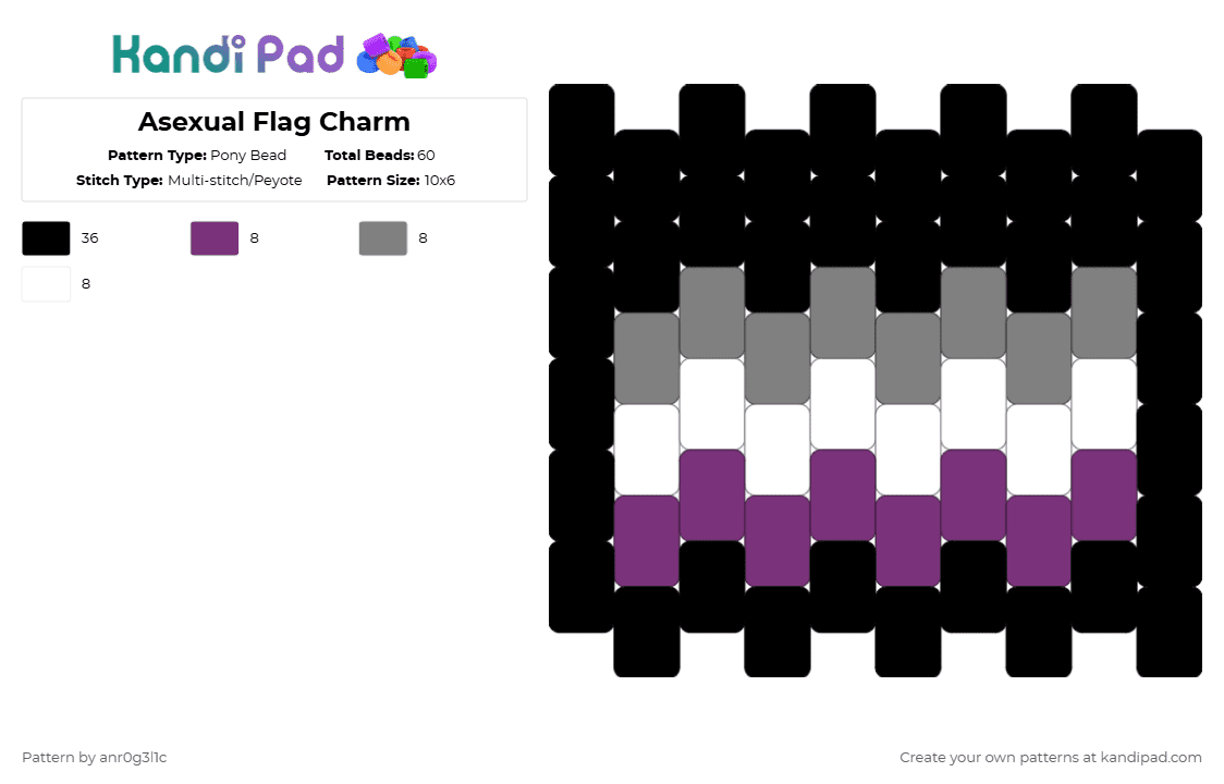Asexual Flag Charm - Pony Bead Pattern by anr0g3l1c on Kandi Pad - black,pink,gray,asexual,flag,charm,flatcharm,pride,anr0g3l1c