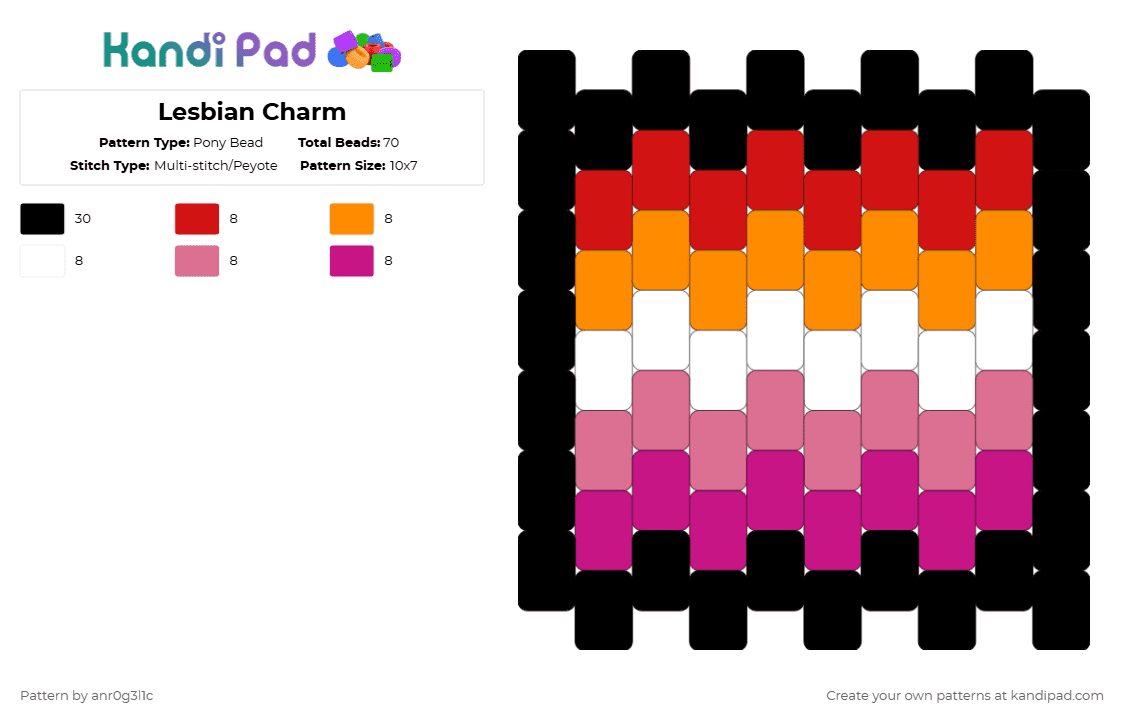 Lesbian Charm - Pony Bead Pattern by anr0g3l1c on Kandi Pad - pink,lesbian,pride,pridemonth,charm,keychain,anr0g3l1c