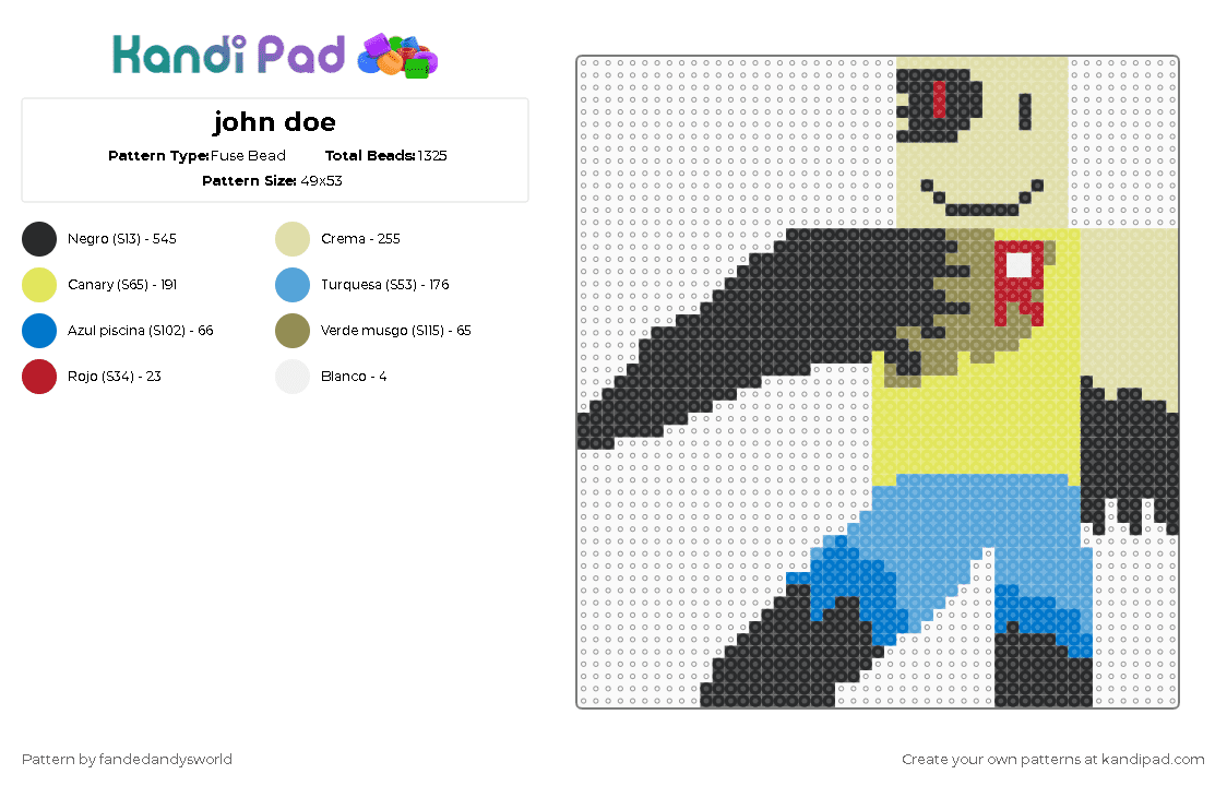 john doe - Fuse Bead Pattern by fandedandysworld on Kandi Pad - light blue,yellow