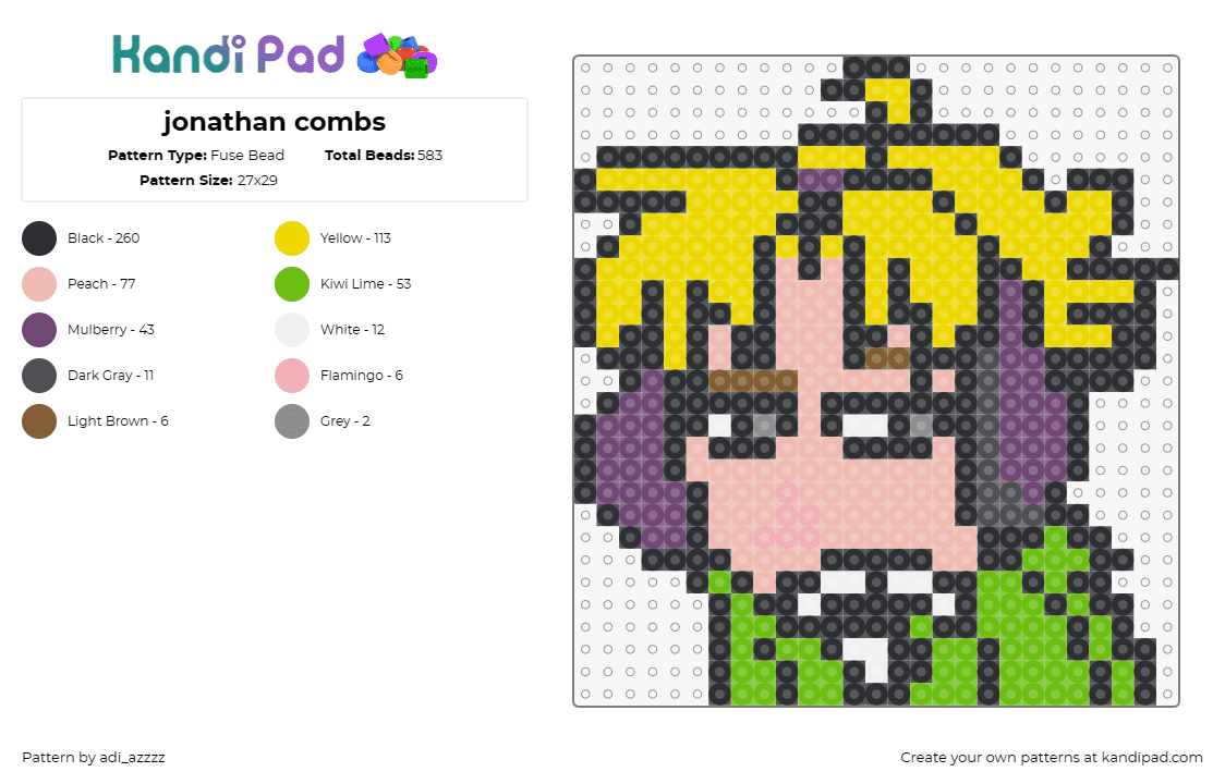 jonathan combs - Fuse Bead Pattern by adi_azzzz on Kandi Pad - jonathan combs,welcome to hell,character,fandom,expressive,portrait,yellow,green