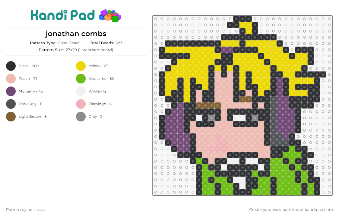 jonathan combs - Fuse Bead Pattern by adi_azzzz on Kandi Pad - jonathan combs,welcome to hell,character,unique,distinctive,fandom,expressive,portrait,yellow,green