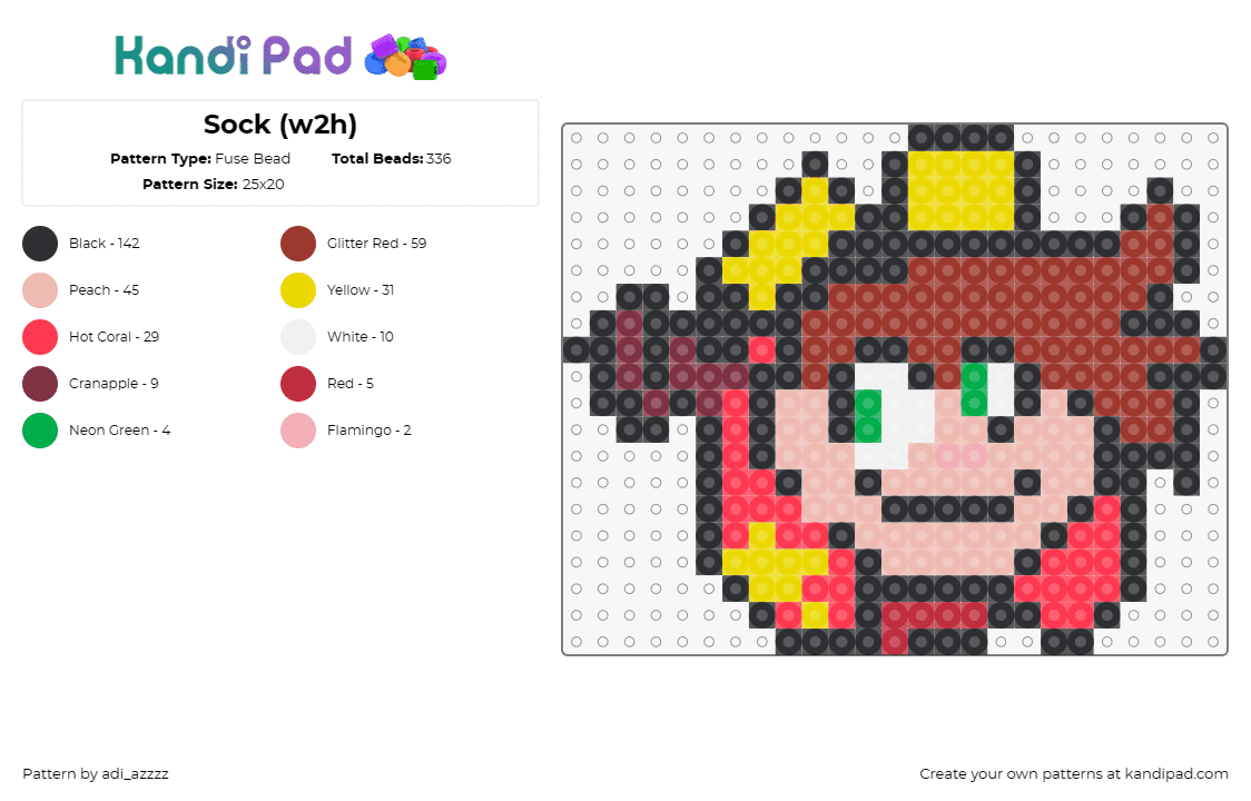 Sock (w2h) - Fuse Bead Pattern by adi_azzzz on Kandi Pad - sock,welcome to hell,animated,character,playful,vibrant,crown,expressive,whimsic