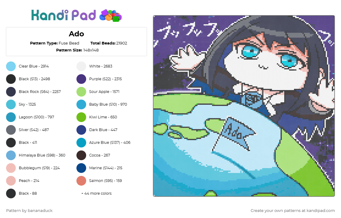 Ado - Fuse Bead Pattern by bananaduck on Kandi Pad - 