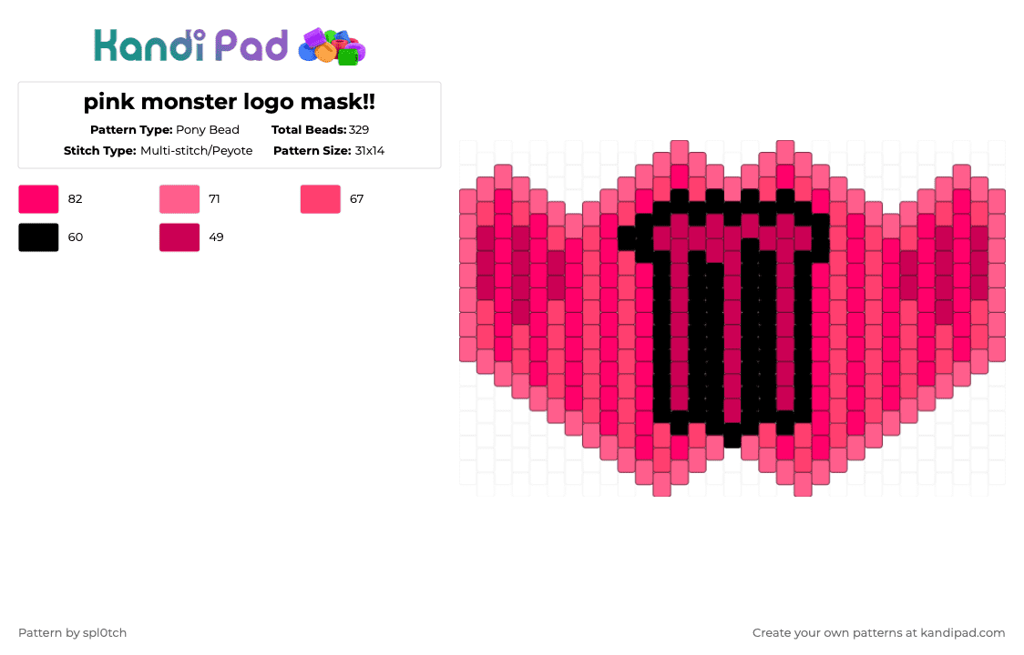 pink monster logo mask!! - Pony Bead Pattern by spl0tch on Kandi Pad - red