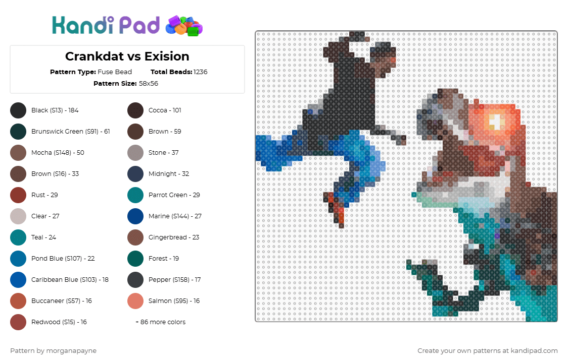 Crankdat vs Exision - Fuse Bead Pattern by morganapayne on Kandi Pad - brown,gray,red,teal,colorful