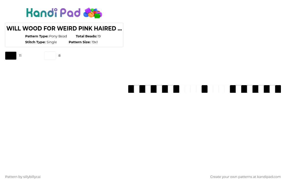 WILL WOOD FOR WEIRD PINK HAIRED LESBIAN - Pony Bead Pattern by sillybillycai on Kandi Pad - black,white